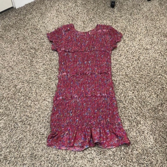 Free People Bodycon Dress Size Small Dark Mauve Pink Shirred Floral Ruffle - Picture 2 of 8